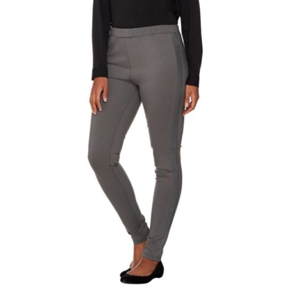 H by Halston Ponte Grey Leggings Leather Inserts Women’s Size M